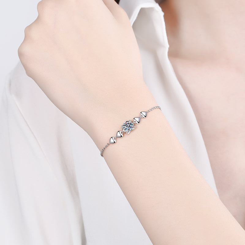 925 Sterling Silver Heart Love Round Cut CZ Bracelet 2