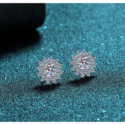 925 Sterling Silver Round Cut CZ Sunflower Stud Earrings 5