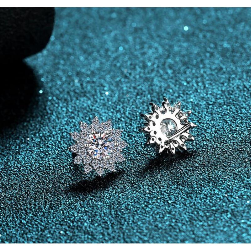 925 Sterling Silver Round Cut CZ Sunflower Stud Earrings 4