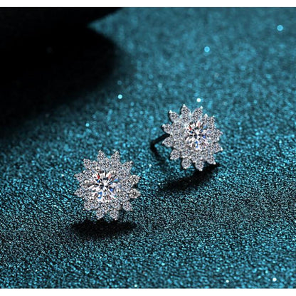 925 Sterling Silver Round Cut CZ Sunflower Stud Earrings 3