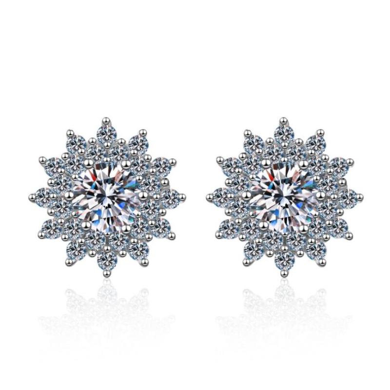 925 Sterling Silver Round Cut CZ Sunflower Stud Earrings 1