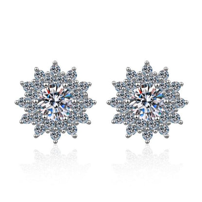 925 Sterling Silver Round Cut CZ Sunflower Stud Earrings 1