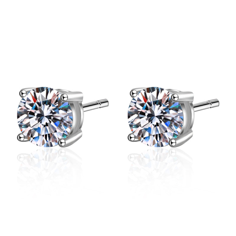 925 Sterling Silver Round Cut Moissanite Diamond Classis Earrings 1