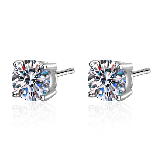 925 Sterling Silver Round Cut Moissanite Diamond Classis Earrings 1