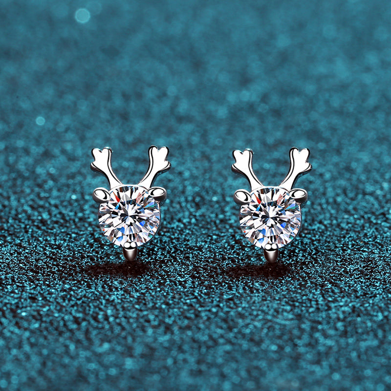 925 Sterling Silver Round Cut Cubic Zirconia Antler Stud Earrings 6