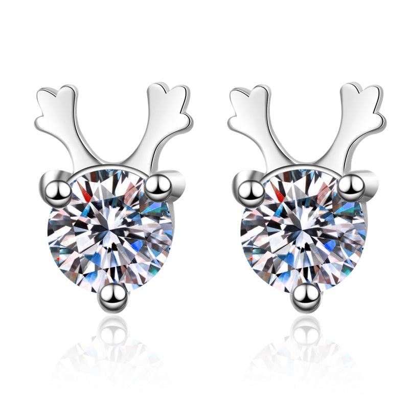 925 Sterling Silver Round Cut Cubic Zirconia Antler Stud Earrings 1