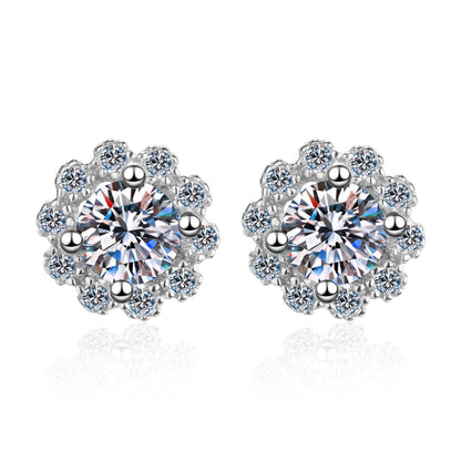 925 Sterling Silver Round Cut Cubic Zirconia Flower Shaped Stud Earrings 1