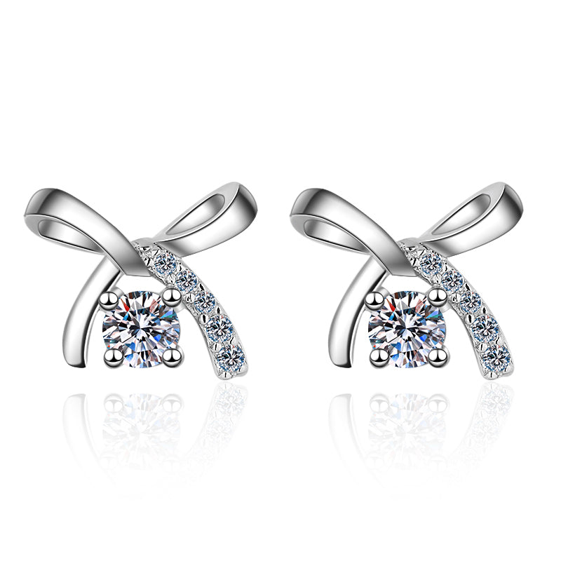 925 Sterling Silver Round Cut Cubic Zirconia Knot Stud Earrings 1