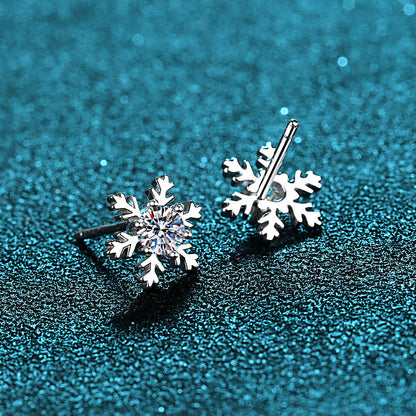 925 Sterling Silver Round Cut 925 Sterling Silver Snowflake Stud Earrings 5