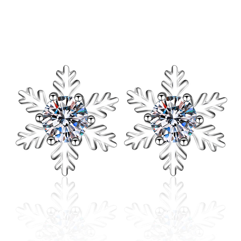 925 Sterling Silver Round Cut 925 Sterling Silver Snowflake Stud Earrings 1