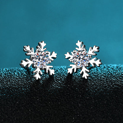 925 Sterling Silver Round Cut 925 Sterling Silver Snowflake Stud Earrings 4