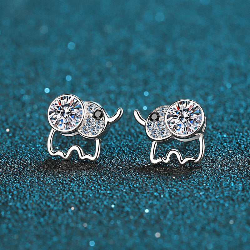 925 Sterling Silver Round Cut CZ Elephant Stud Earrings 6