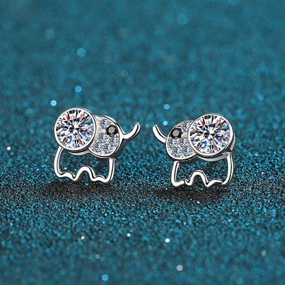 925 Sterling Silver Round Cut CZ Elephant Stud Earrings 6