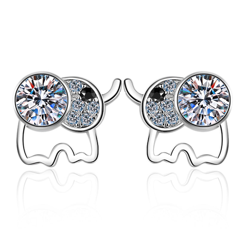 925 Sterling Silver Round Cut CZ Elephant Stud Earrings 1