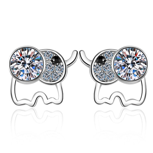 925 Sterling Silver Round Cut CZ Elephant Stud Earrings 1