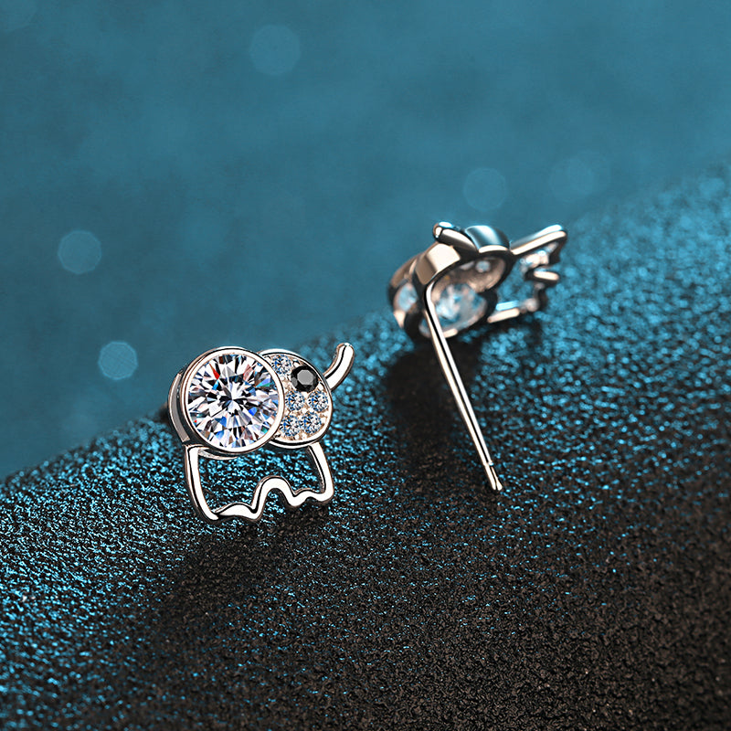 925 Sterling Silver Round Cut CZ Elephant Stud Earrings 5