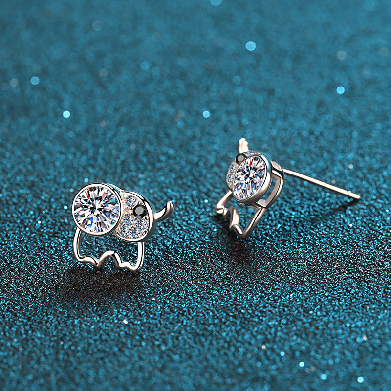 925 Sterling Silver Round Cut CZ Elephant Stud Earrings 4