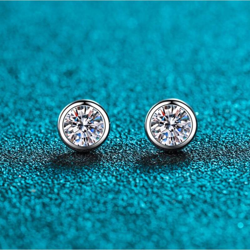 925 Sterling Silver Bezel Setting Round Cut Cubic Zirconia Stud Earrings 5