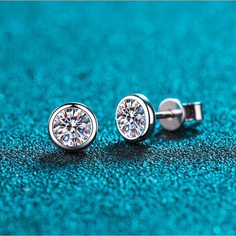 925 Sterling Silver Bezel Setting Round Cut Cubic Zirconia Stud Earrings 4