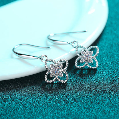 925 Sterling Silver Round Cut Cubic Zirconia Clover Ear Hook Earrings 5