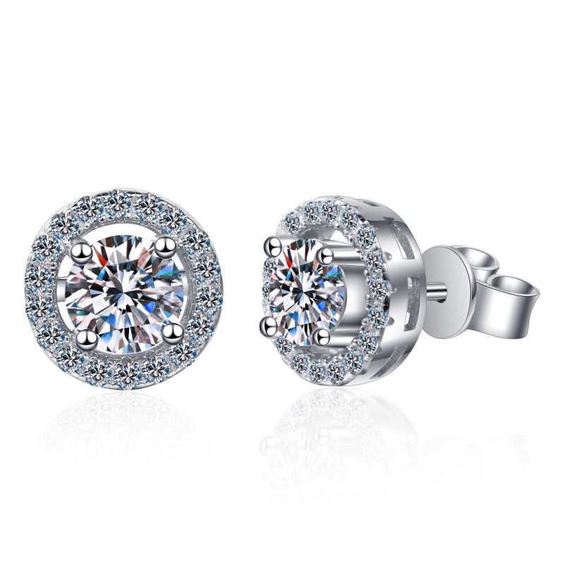 925 Sterling Silver Round Cut Cubic Zirconia Classic Stud Earrings 1