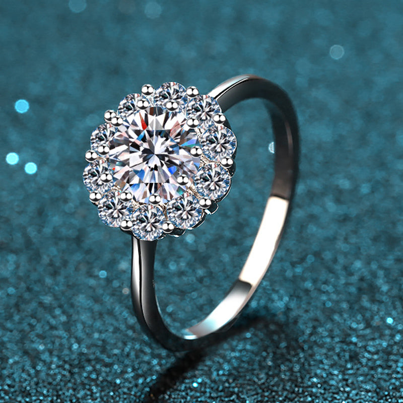 925 Sterling Silver Round Cut CZ Halo Ring 5