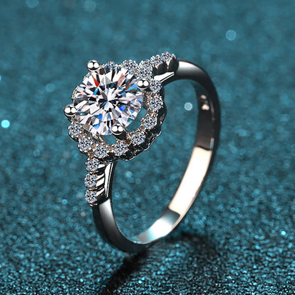 925 Sterling Silver Round Cut CZ Halo Ring 5