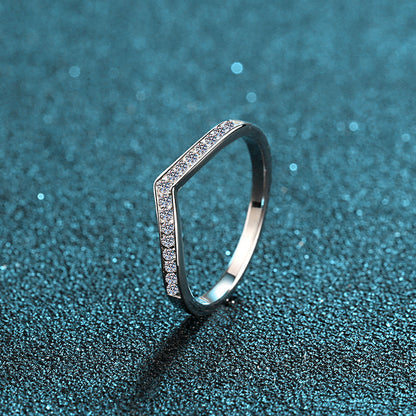 925 Sterling Silver Round Cut CZ V Shape Half Eternity Ring 6