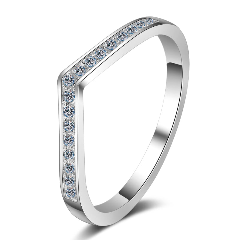 925 Sterling Silver Round Cut CZ V Shape Half Eternity Ring 1