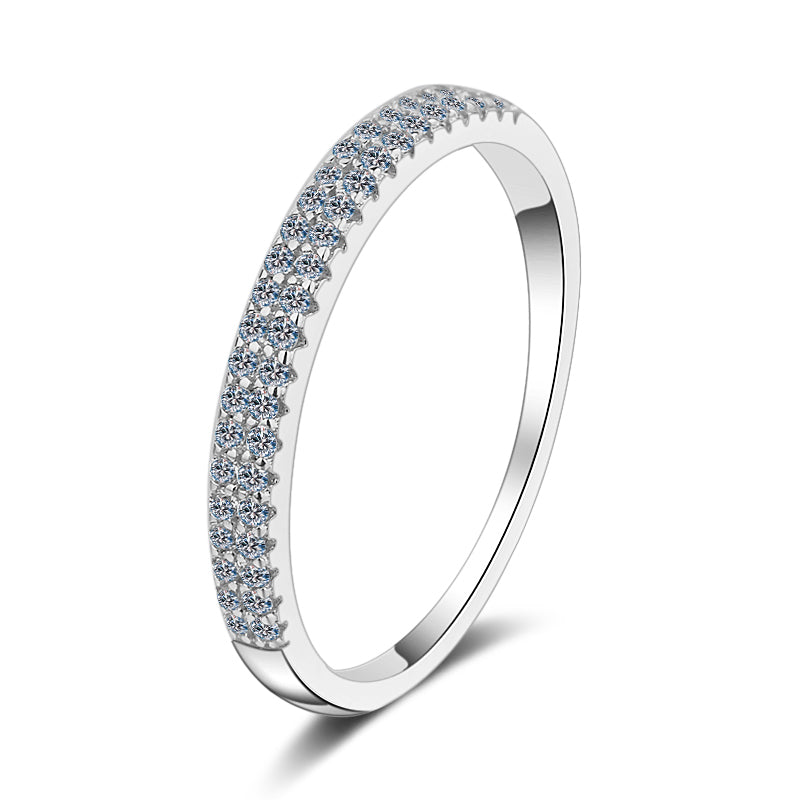 925 Sterling Silver Round Cut CZ Double Row Half Eternity Ring 1