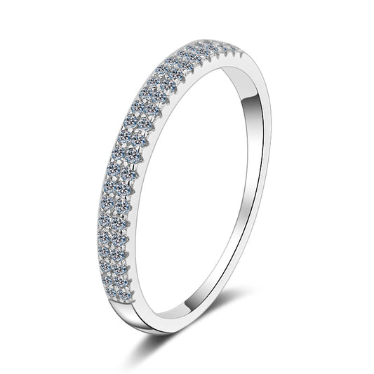 925 Sterling Silver Round Cut CZ Double Row Half Eternity Ring 1