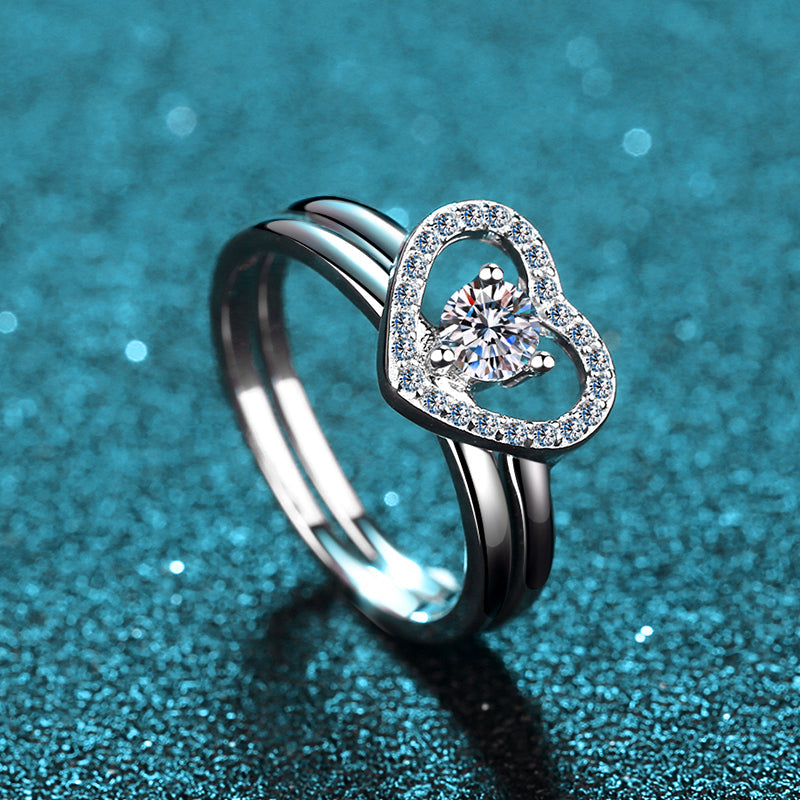 925 Sterling Silver Round Cut CZ Heart Shape Bridal Ring 4