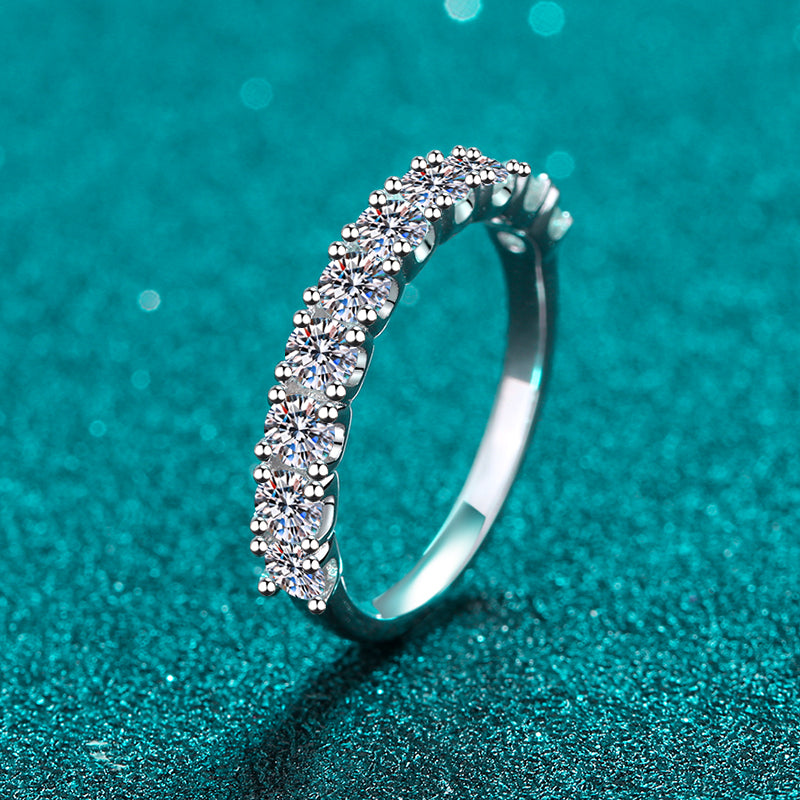 925 Sterling Silver Half Eternity Round Cut CZ Ring 5