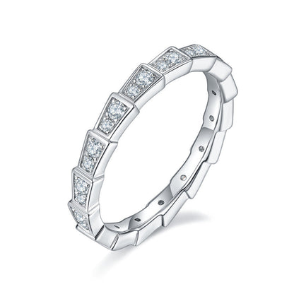 925 Sterling Silver Round Cut CZ Mechanical Snake Eternity Ring 1