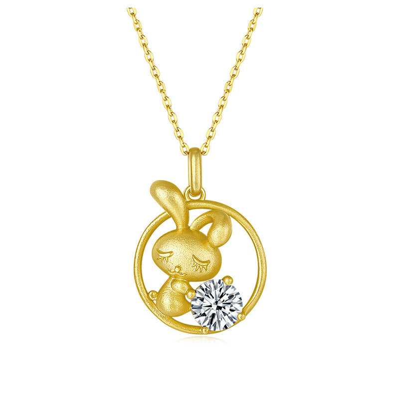 925 Sterling Silver Round Cut CZ Rabbit Pendant Necklace 1