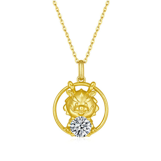 925 Sterling Silver Round Cut CZ Dragon Pendant Necklace 1