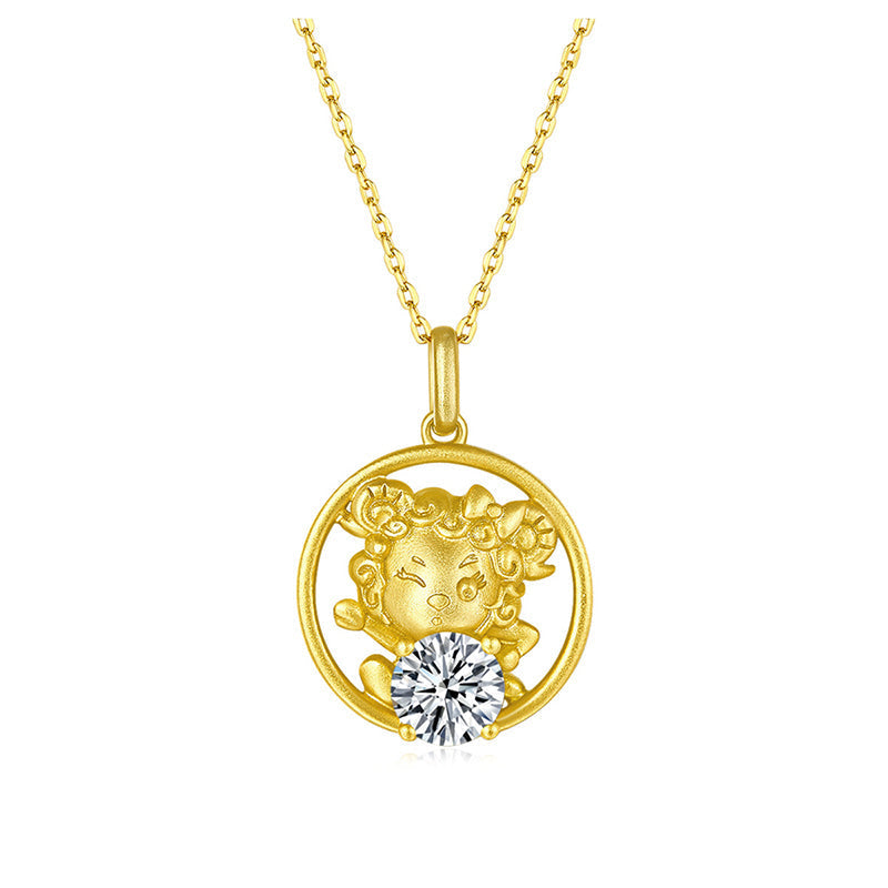 925 Sterling Silver Round Cut CZ Sheep Pendant Necklace 1