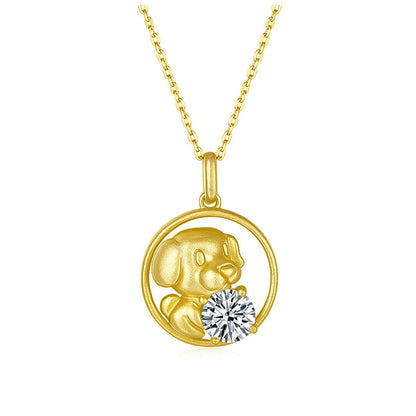 925 Sterling Silver Round Cut CZ Cute Dog Pendant Necklace 1