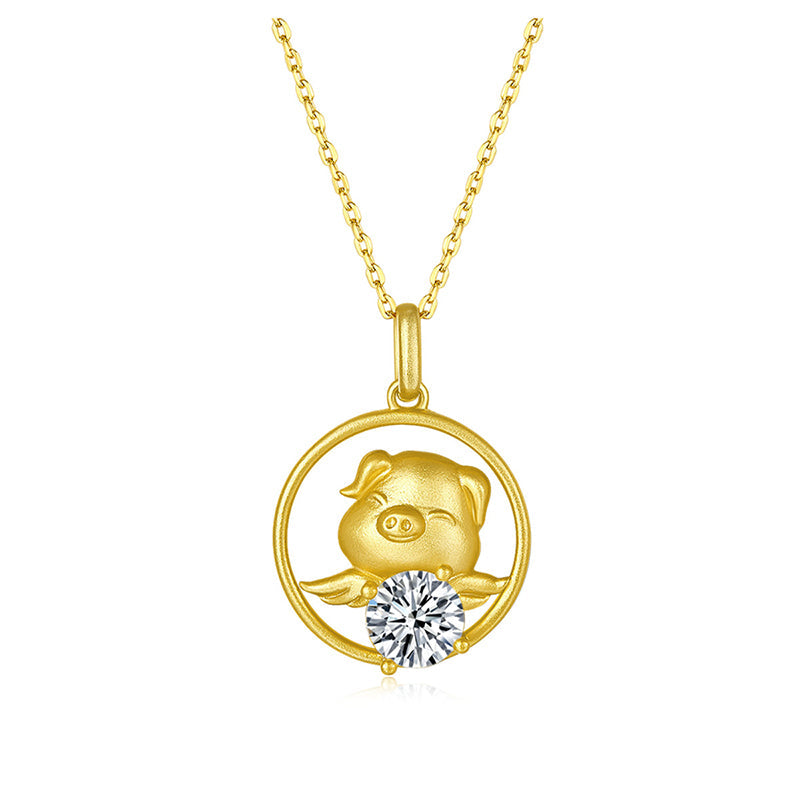 925 Sterling Silver Round Cut CZ Little Flying Pig Pendant Necklace 1