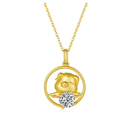 925 Sterling Silver Round Cut CZ Little Flying Pig Pendant Necklace 1