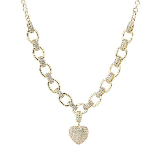 925 Sterling Silver Round Cut Created Diamond Heart-shaped Tennis Pendant Necklace 1