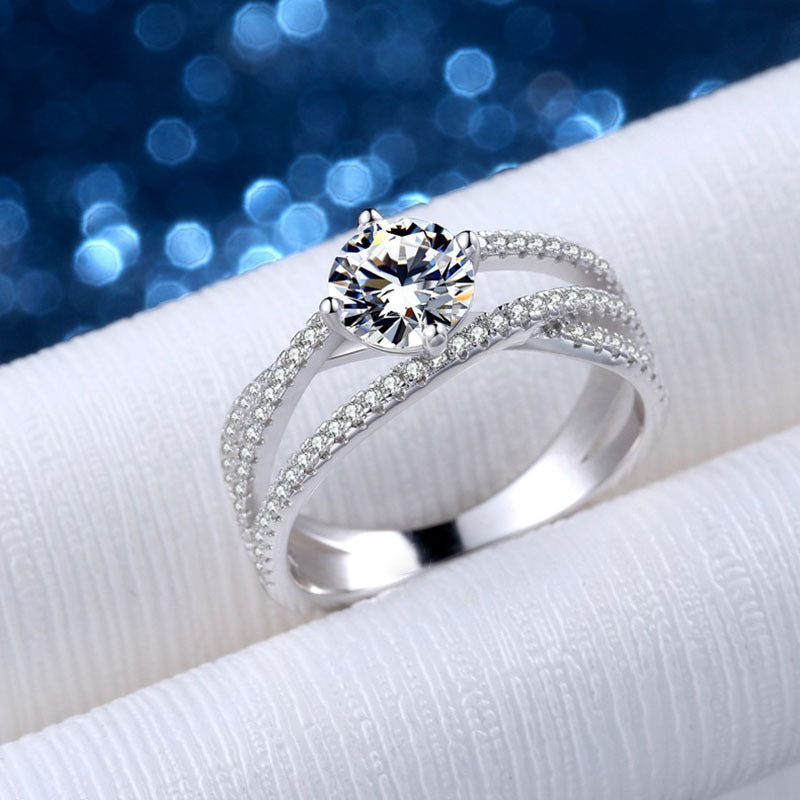 925 Sterling Silver Round Cut Created CZ Unique Engagement Rings for Women 3