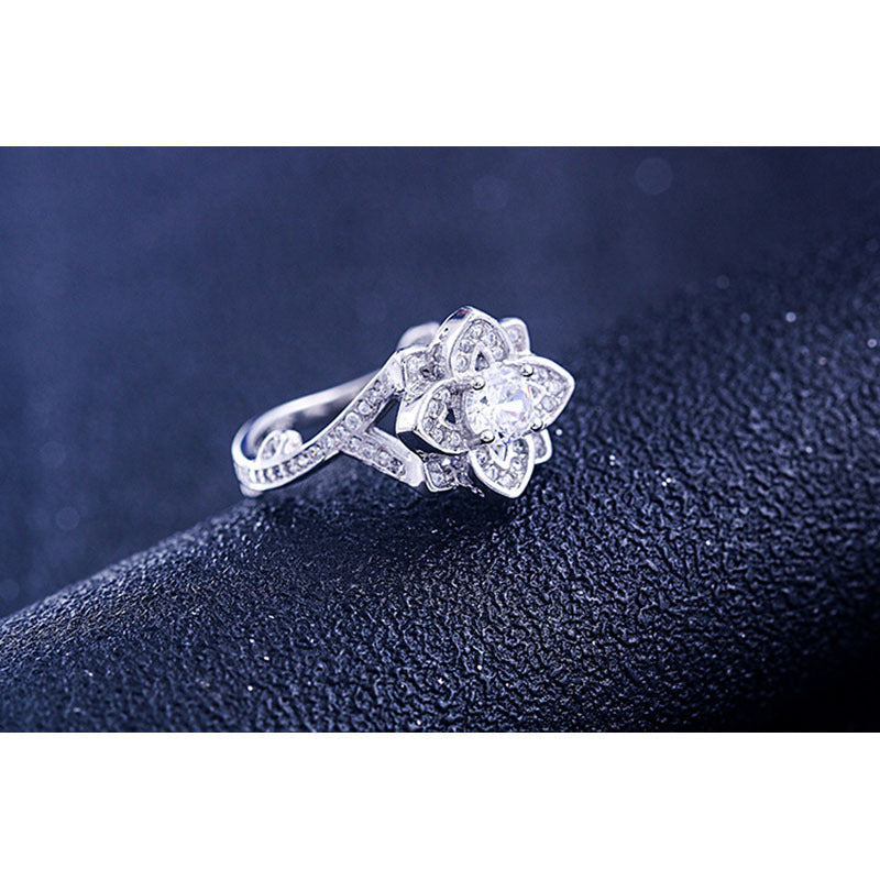 925 Sterling Silver Round Cut 925 Sterling Silver Clover Unique Engagement Rings for Women 3