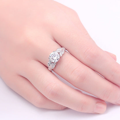 925 Sterling Silver Round Cut Created CZ Leaf Shaped Unique Engagement Rings for Women 3