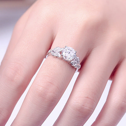 925 Sterling Silver Round Cut Created CZ Leaf Shaped Unique Engagement Rings for Women 2