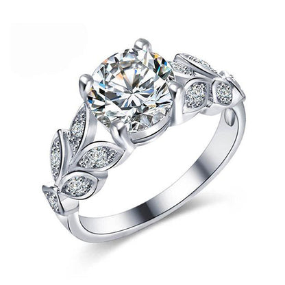 925 Sterling Silver Round Cut Created CZ Leaf Shaped Unique Engagement Rings for Women 1