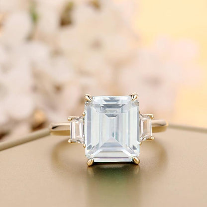 925 Sterling Silver Emerald Cut CZ Three Stone Ring 1