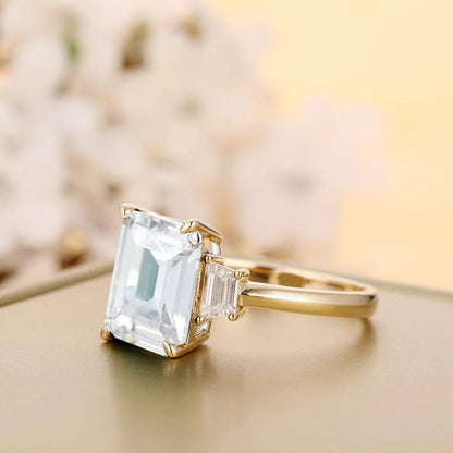 925 Sterling Silver Emerald Cut CZ Three Stone Ring 3