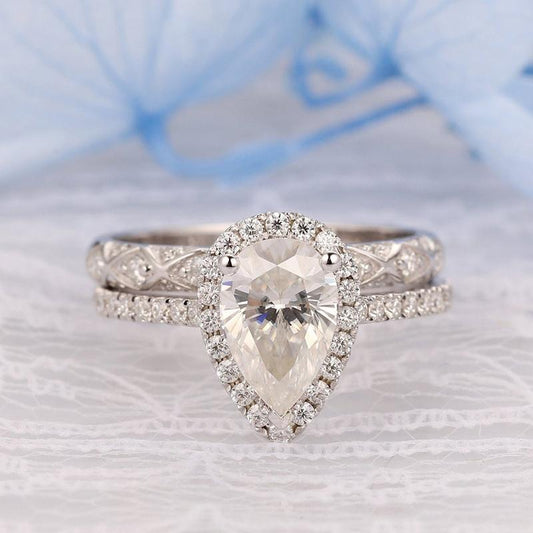 925 Sterling Silver Pear Shaped D Color CZ Bridal Ring 1