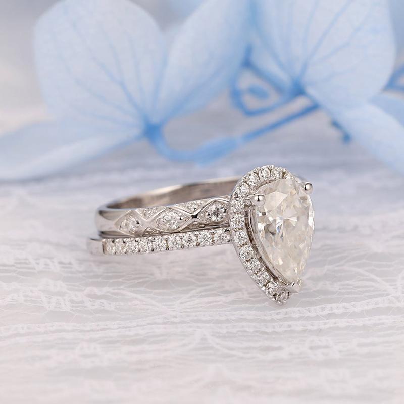 925 Sterling Silver Pear Shaped D Color CZ Bridal Ring 2